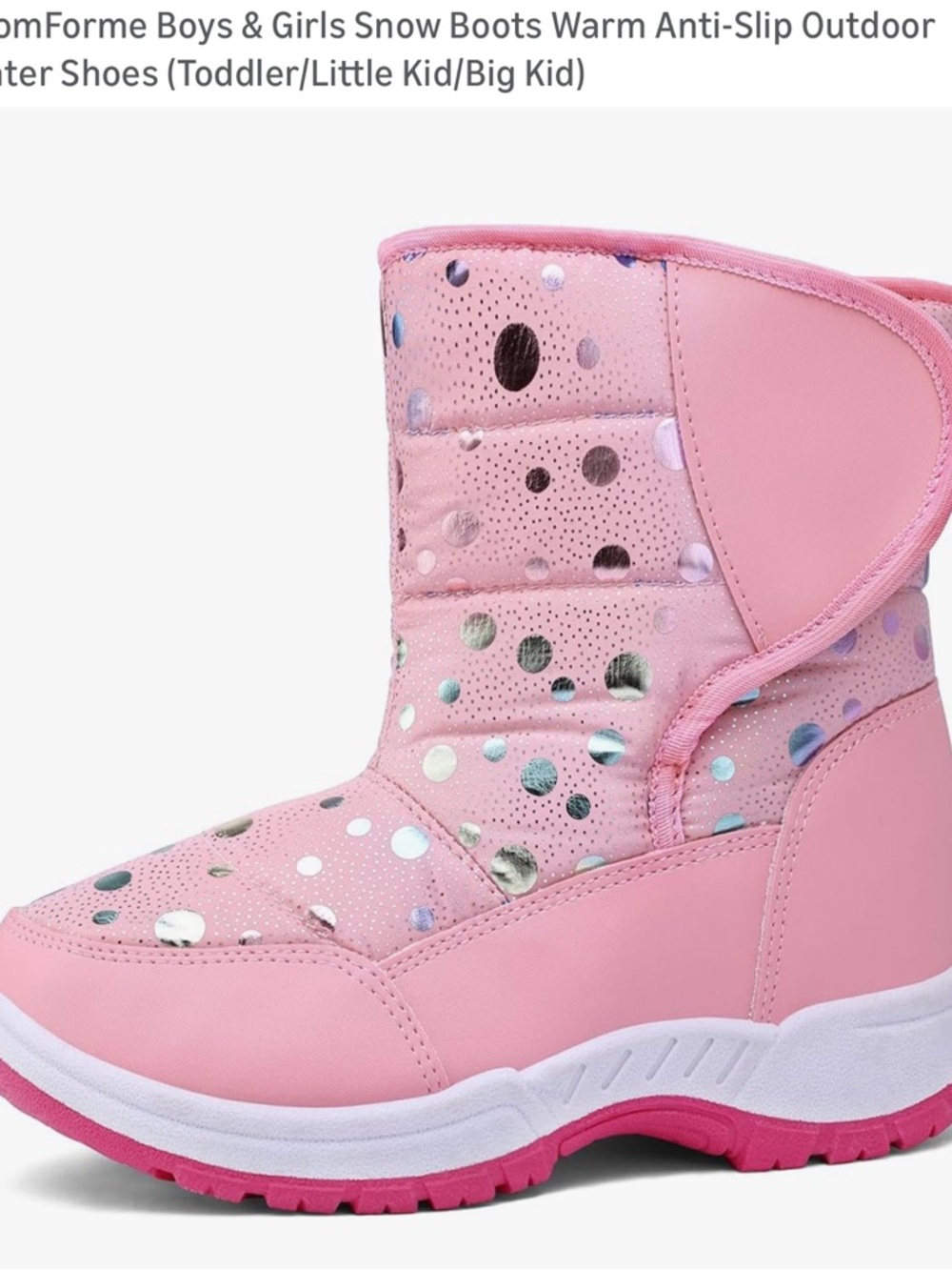 Girls Pink Snow Boots with Silver Dot Accents